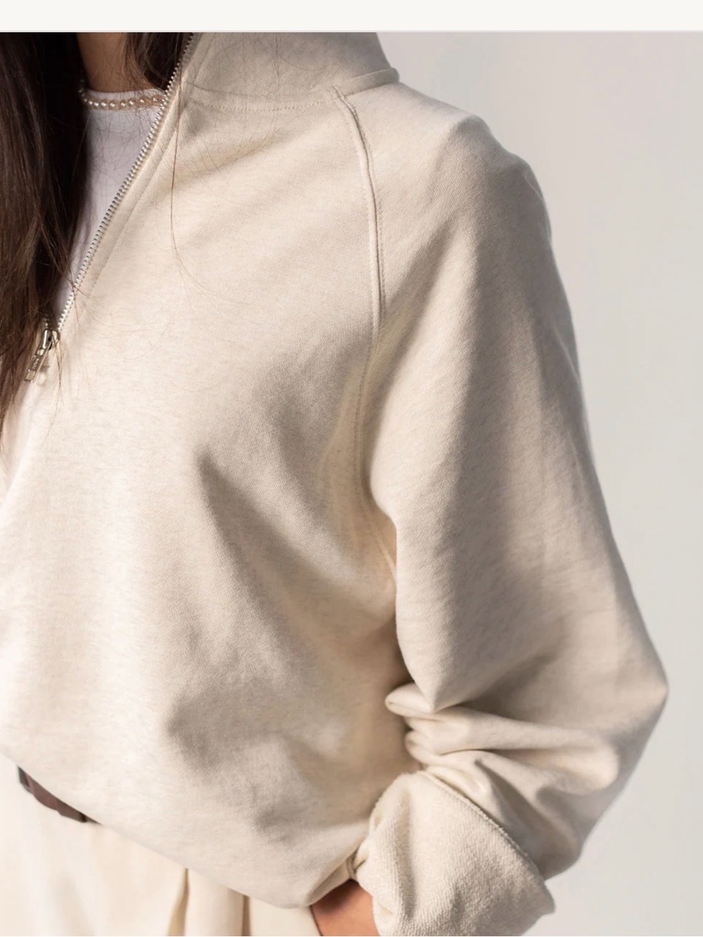 NWT Oatmeal Brunette the Label: Not Your Boyfriend's Half Zip Sweatshirt: L/XL